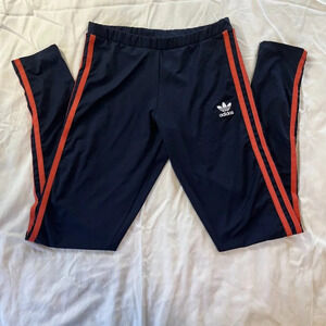Adidas | Women's Navy with Coral Leg Stripe Polyester Blend Leggings | Sz Small